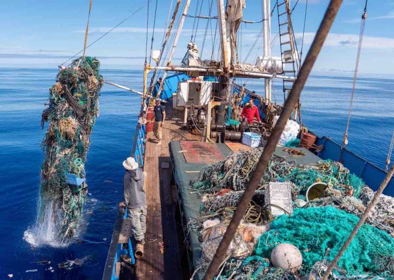 boat clean up fishing net plastics Ocean Voyages Institute 768x546 1